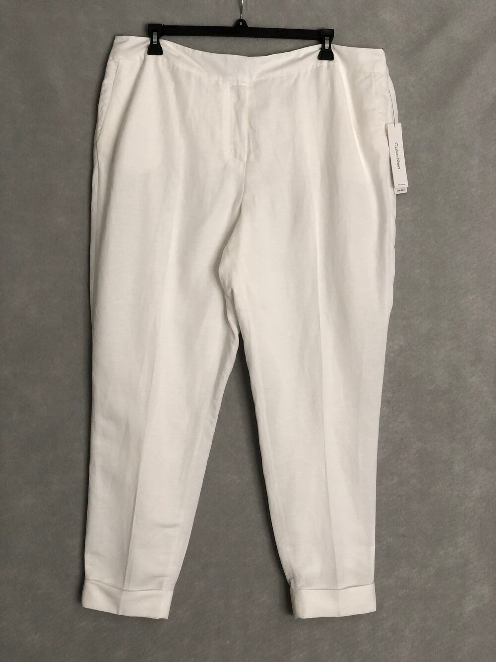 Calvin Klein Cuffed Ankle Pants  Linen Blend White Women's 20W NEW